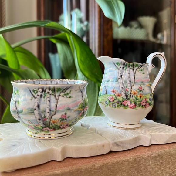 Vintage Royal Albert Silver Birch Mini Cream and Sugar Dish Bone China England - Picture 8 of 12